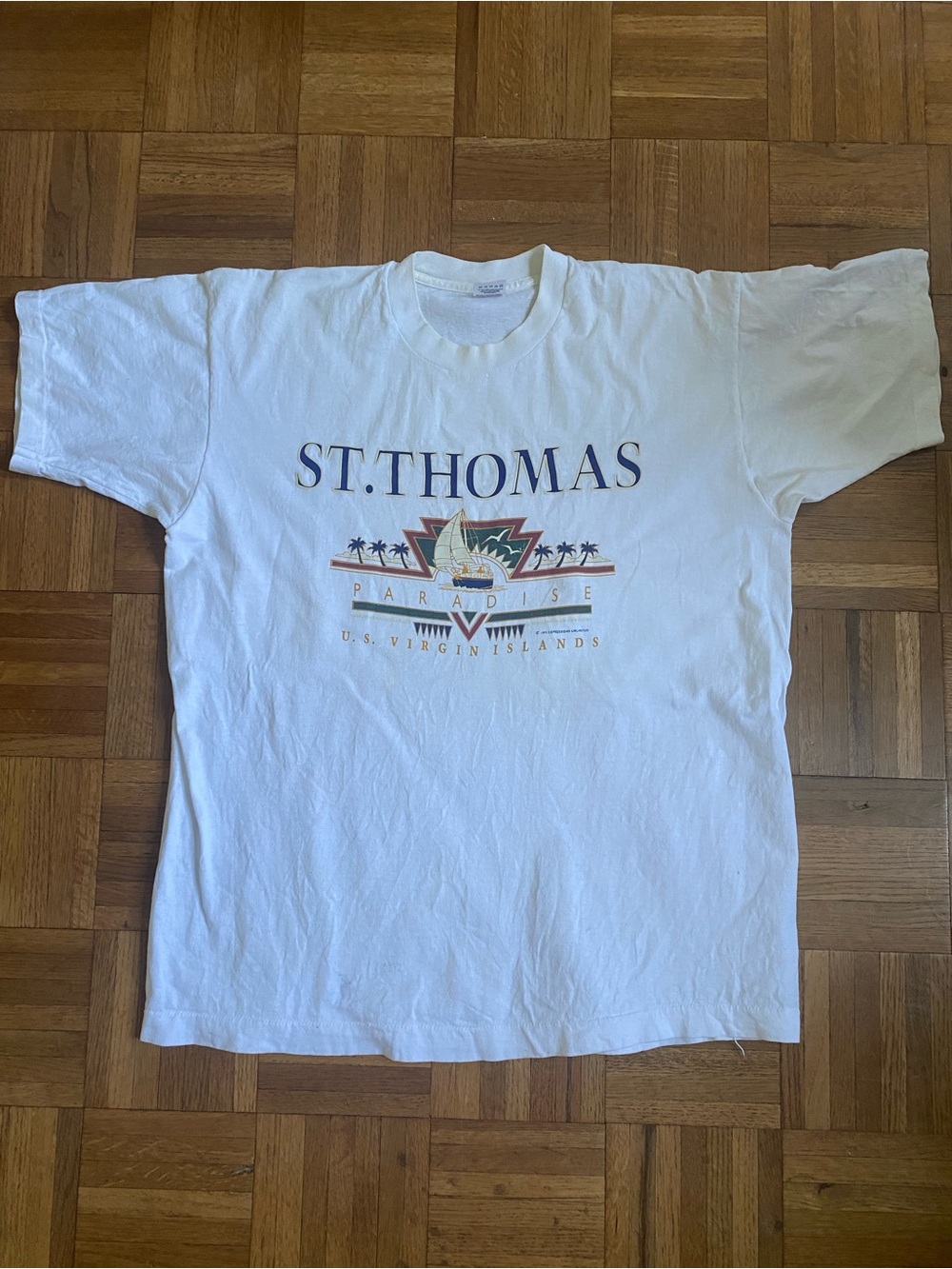 Vintage Single Stitch St Thomas Sailboat Paradise Tourist Shirt USA XL